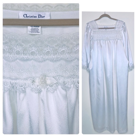 Christian Dior Vintage 80’s Lingerie white lace maxi long - Picture 1 of 7
